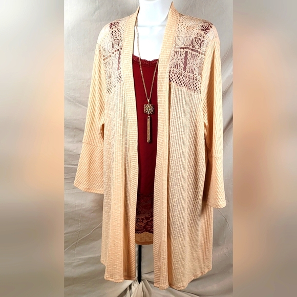 Cato Tops - CATO Light Peach Lacy Open Front Coverup Tunic - Size 18/20W